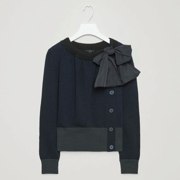 COS Bow-Detailed Navy Blue Knit Cardigan - Sz XS - Picture 2 of 16